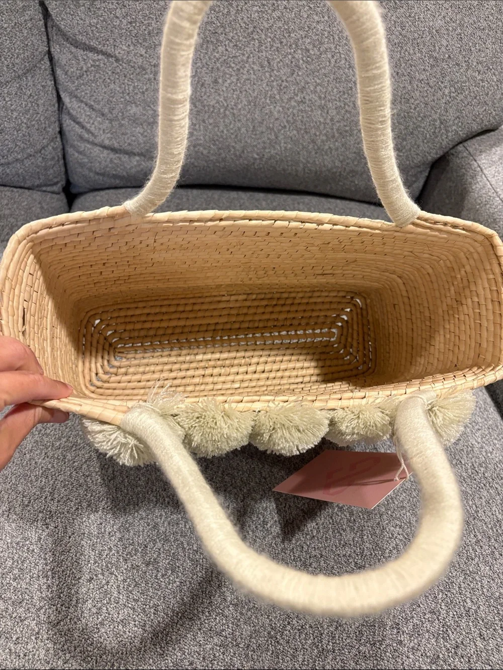 Maria Victoria Palma Nina Handwoven Straw Tote with Pom-Pom Trim - Natural